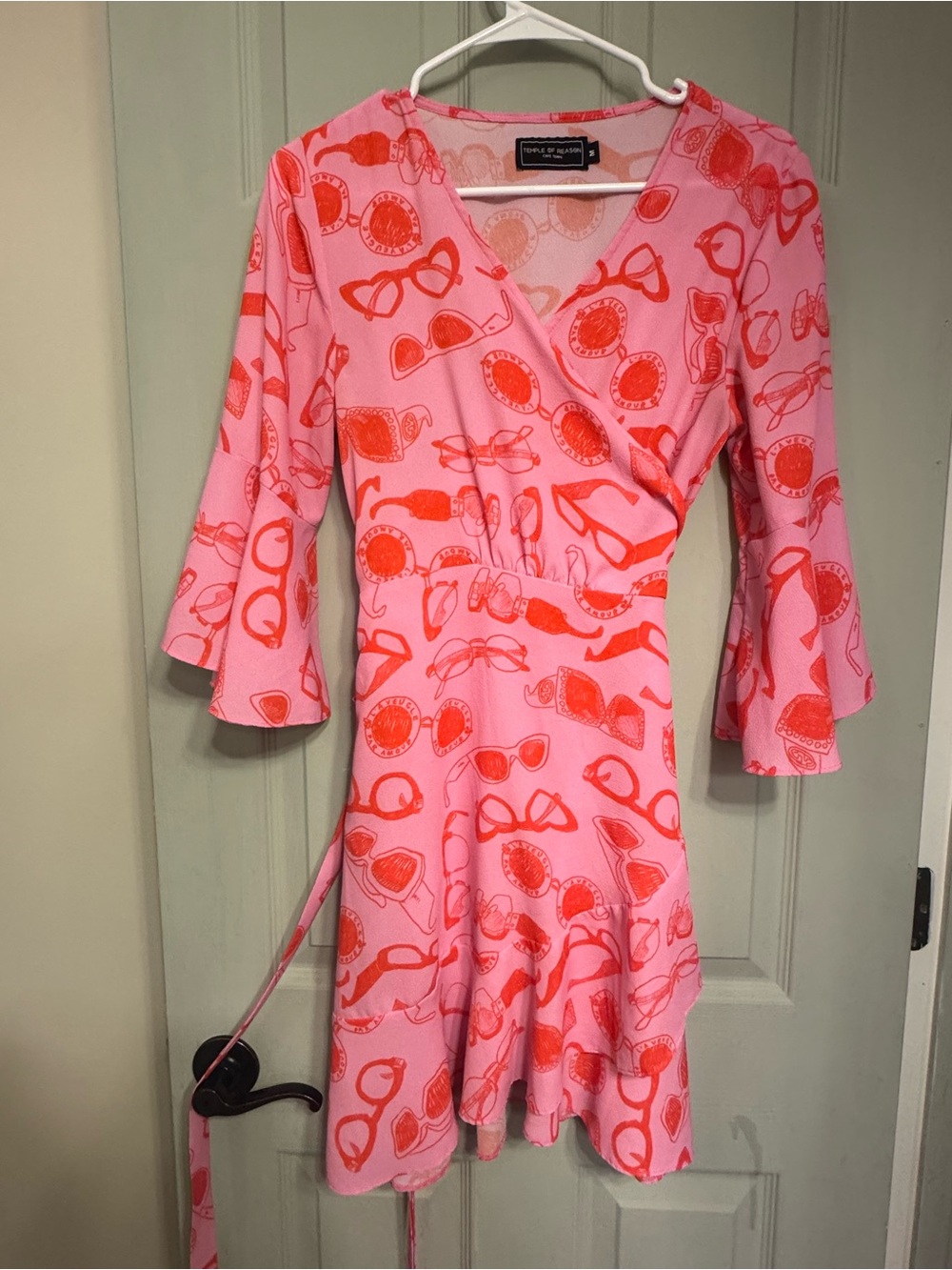 Pink & Coral Sunglasses Print Wrap Dress